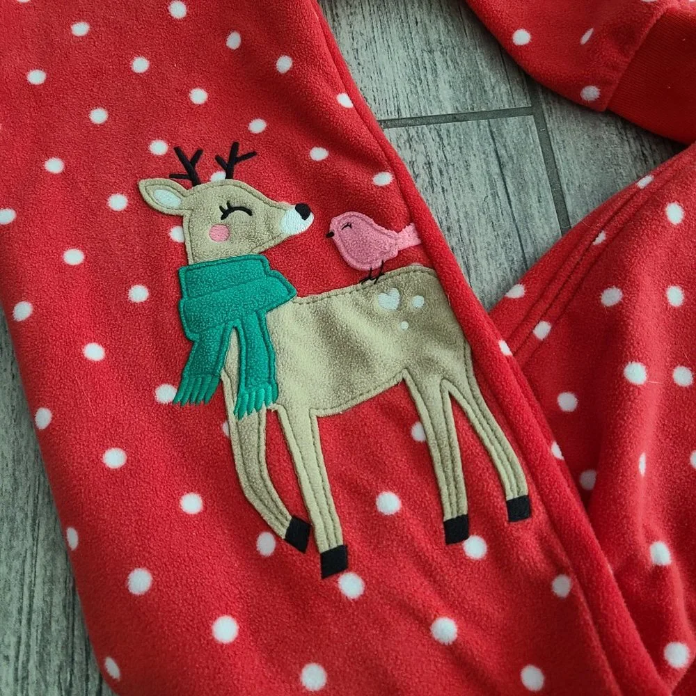 Carter's toddler girl long footed warm Christmas pajamas red reindeer size 3T